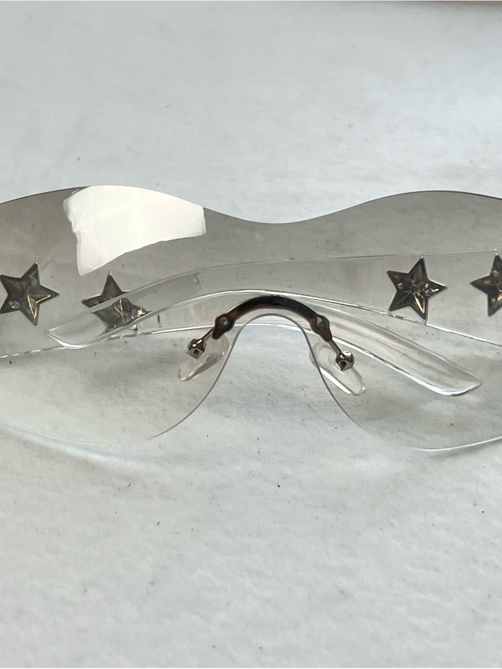 Y2K Frameless Star Shield Sunglasses Silver Clear Wrap Around Cyber